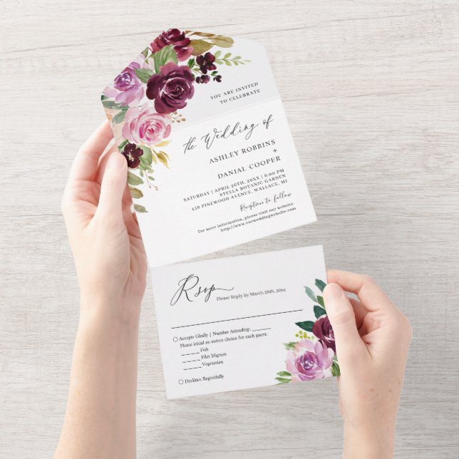 Casamento Floral de Blush com Lavanda de ameixa (Aba destacável)