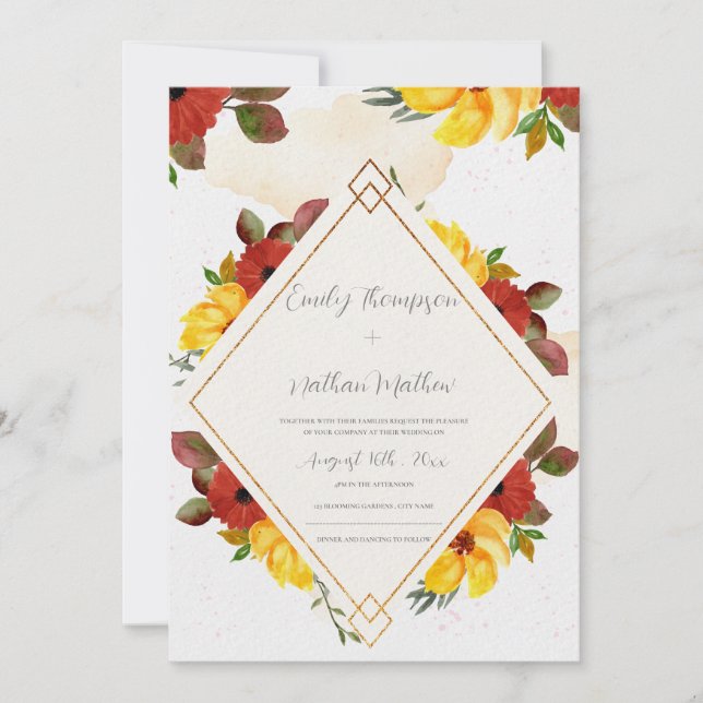 Casamento Floral de bonito Amarelo Vermelho-Russo  (Frente)