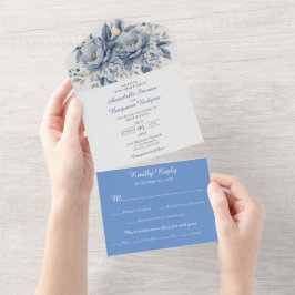 Casamento Floral de Cinza e Branco Azul Elegante
