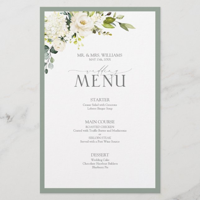 Casamento Floral de Cinza Verde de Cor Branca Eleg (Frente)