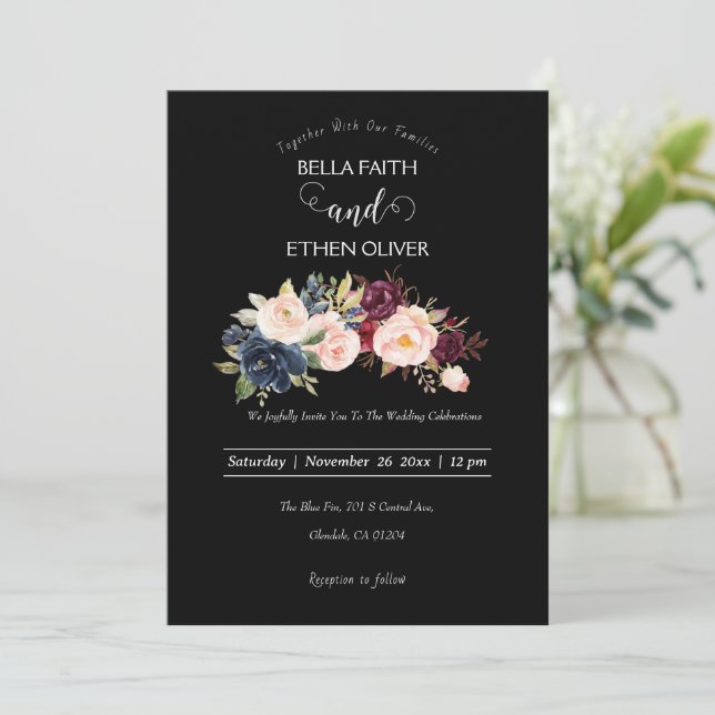 Casamento floral de cor aquosa Convite (Em pé/Frente)