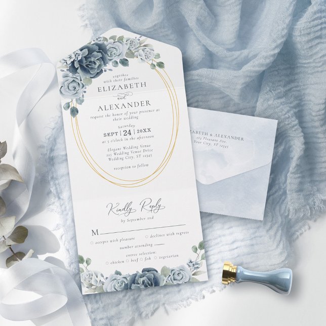 Casamento Floral de Cor Azul Elegante (Criador carregado)