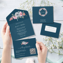 Casamento Floral de Cor Azul-Rosa Elegante