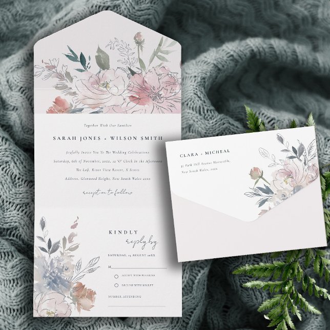 Casamento Floral de Cor de Água com Blush Chic (Criador carregado)