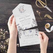 Casamento Floral de Cor de Água Elegante Azul-Inve