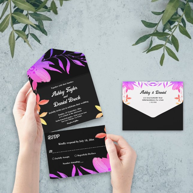 Casamento Floral De Cores Neon Negras E Brancas (Criador carregado)