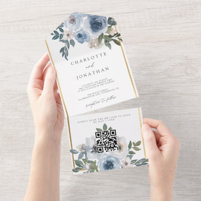 Casamento Floral de Dusty Blue & Dourado (Aba destacável)