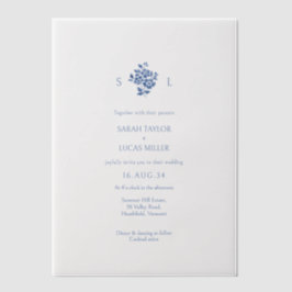 Casamento Floral De Dusty Blue Floral Monogrammed
