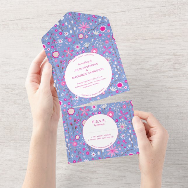 Casamento Floral de Flor Azul Botânico (Aba destacável)