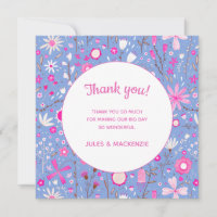 Casamento Floral De Flor Azul Botânico Agradecemos