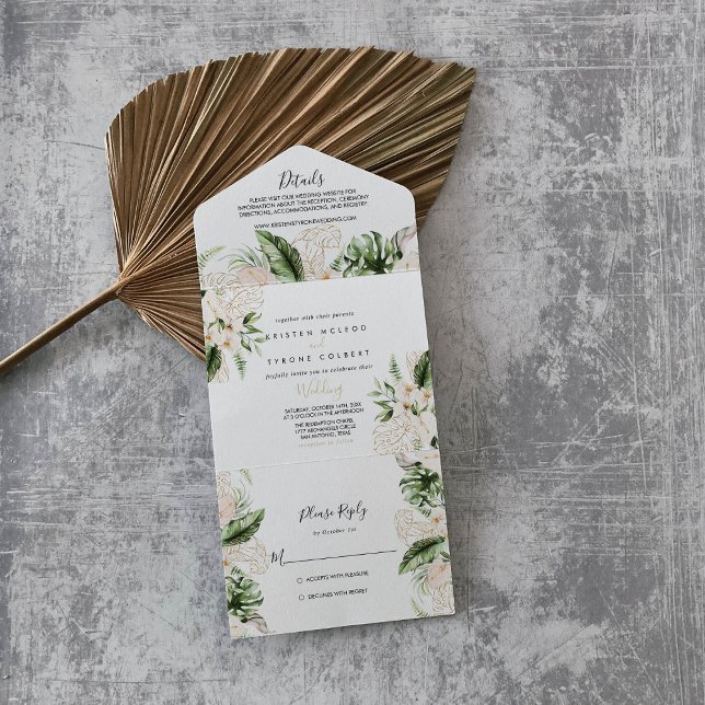 Casamento Floral de Folhagem Tropical Dourada (Criador carregado)