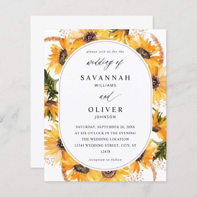 Casamento Floral de Girassol em Queda do Orçamento (Frente/Verso)