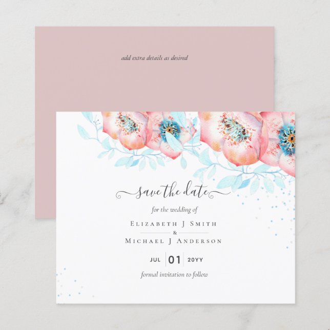 Casamento Floral de Hellebore Turquoise Peach (Frente/Verso)