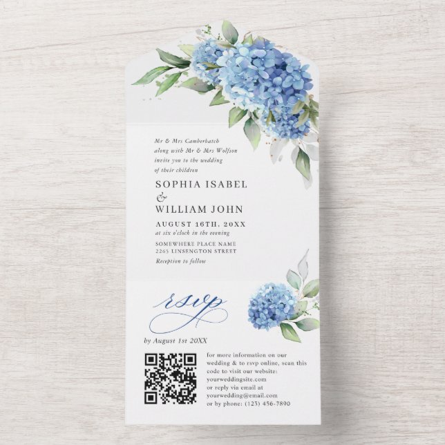 Casamento Floral de Hydrangea Blue Watercolor (Interno)
