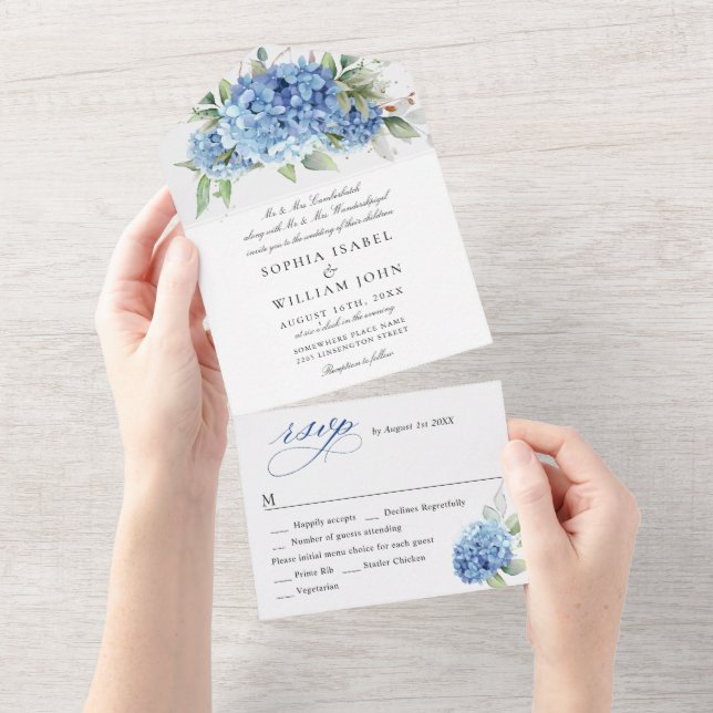 Casamento Floral de Hydrangea Blue Watercolor (Aba destacável)