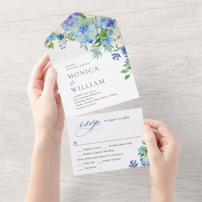 Casamento Floral de Hydrangea Blue Watercolor (Aba destacável)
