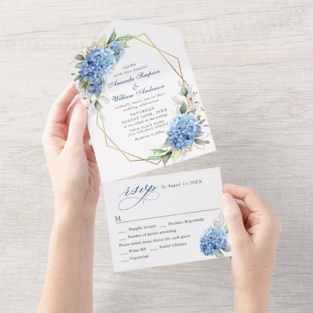 Casamento Floral de Hydrangea Blue Watercolor (Aba destacável)