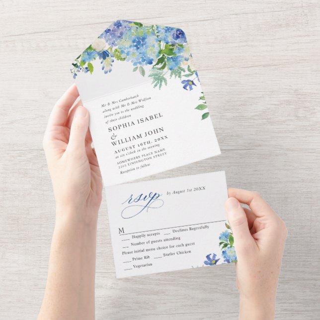 Casamento Floral de Hydrangea Blue Watercolor (Aba destacável)
