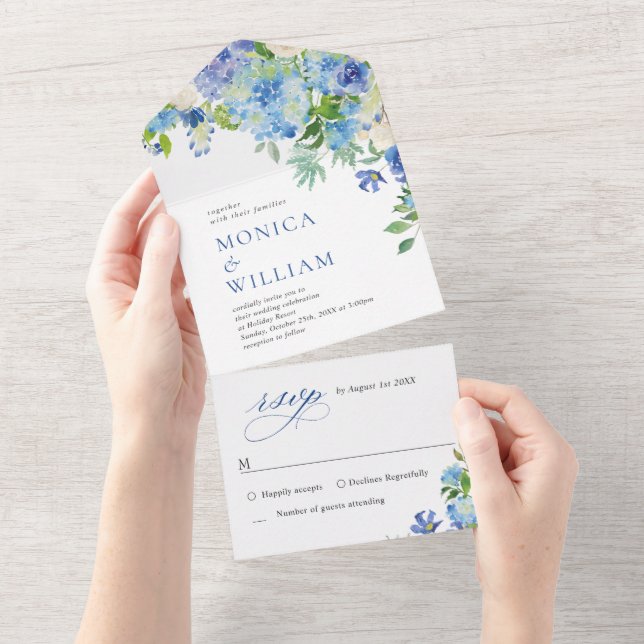 Casamento Floral de Hydrangea Blue Watercolor (Aba destacável)