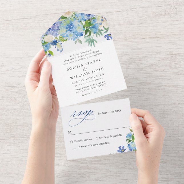 Casamento Floral de Hydrangea Blue Watercolor (Aba destacável)