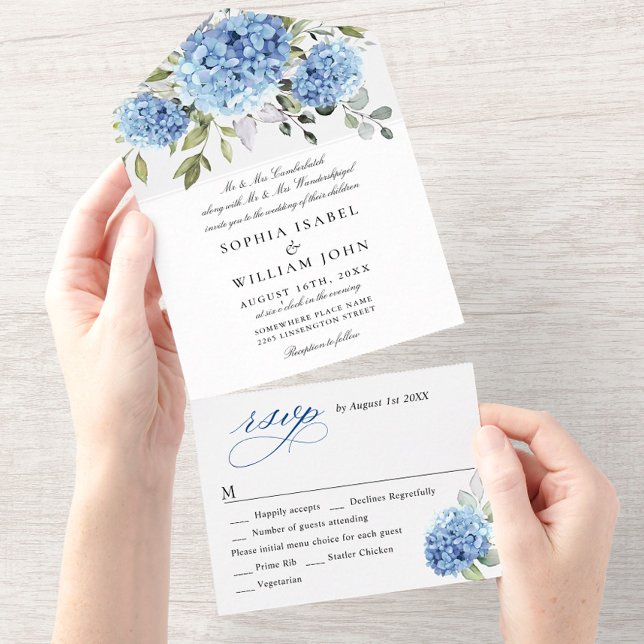 Casamento Floral de Hydrangea Blue Watercolor (Criador carregado)