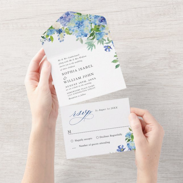 Casamento Floral de Hydrangea Blue Watercolor (Aba destacável)