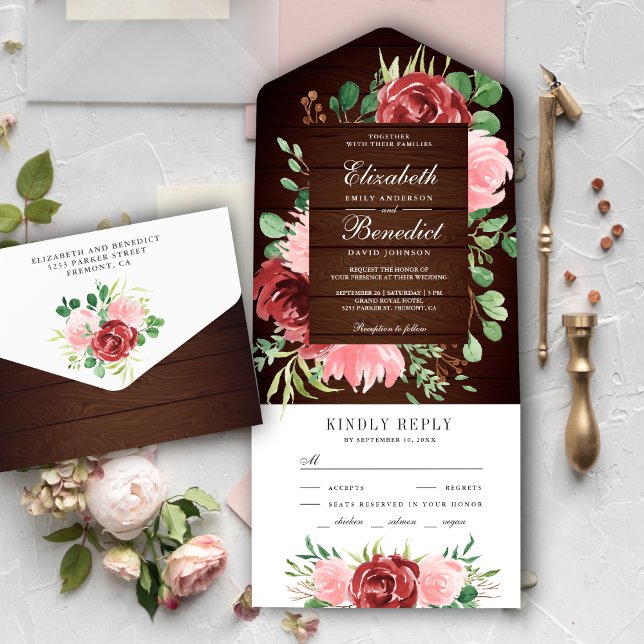 Casamento Floral de Madeira em Burgundy Rústico e  (Criador carregado)