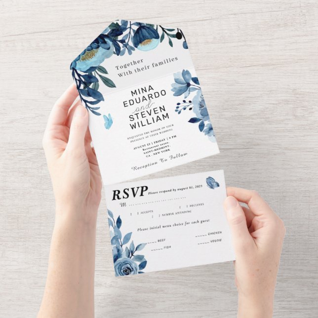 Casamento floral de marinho azul (Aba destacável)