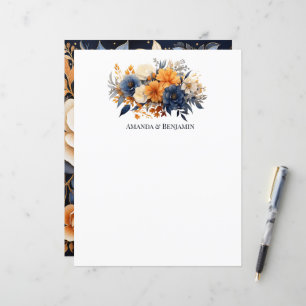 Casamento Floral de marinho Azul, Laranja Queimado