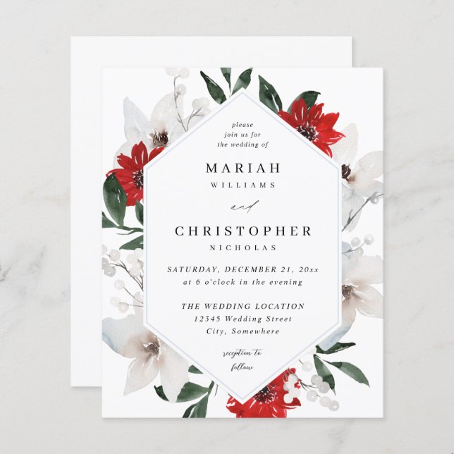 Casamento Floral de Natal Vermelho e Branco (Frente/Verso)