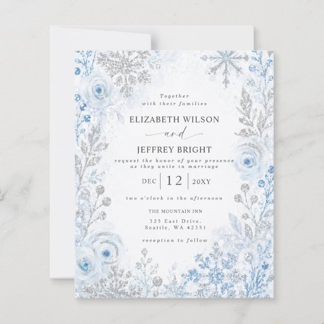Casamento Floral de Neve Azul Prata com Orçamento  (Frente)