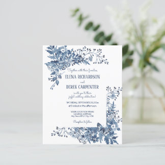 Casamento Floral de Pássaro de Flor Azul Branco