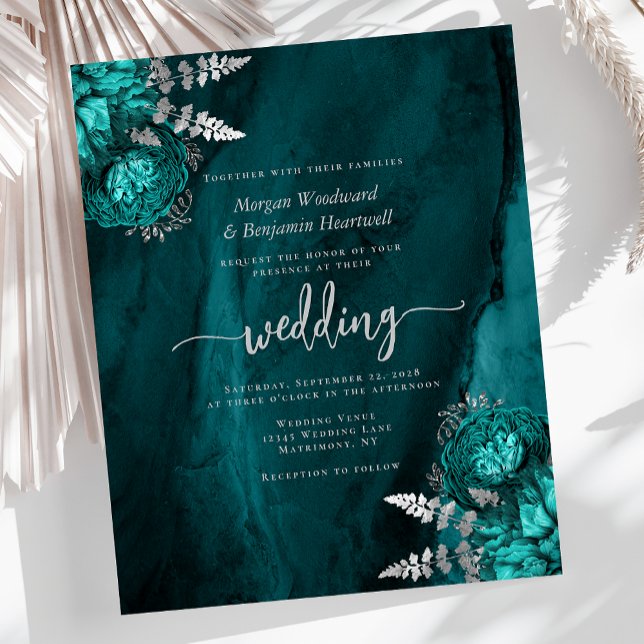 Casamento Floral de Prata Azul-Teal (Criador carregado)
