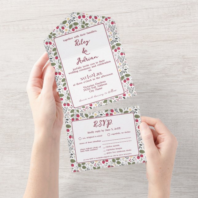 Casamento Floral de Primavera com Framboesa no Jar (Aba destacável)