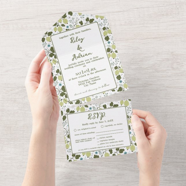 Casamento Floral de Primavera com Groselha Jardim  (Aba destacável)