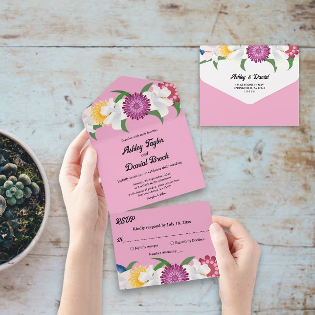 Casamento Floral de Primavera moderno, cor-de-rosa (Criador carregado)