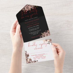 Casamento Floral de Rosas Góticas Preto e Vermelho