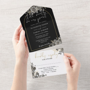Casamento Floral de Rosas Pretas Arco Dourado Góti