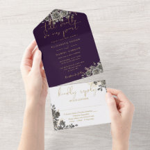 Casamento Floral de Rosas Roxas e Douradas Góticas