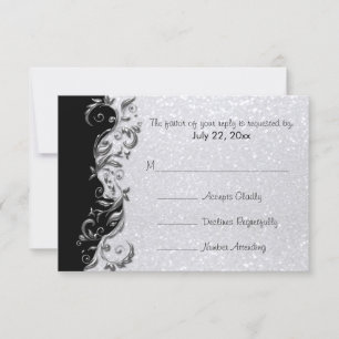 Casamento Floral de RSVP Branco, Preto e Prata