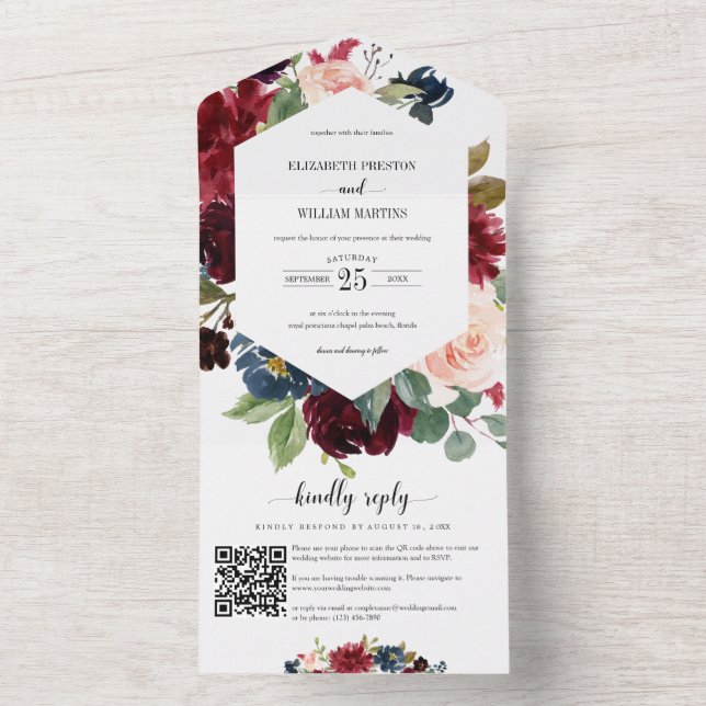 Casamento Floral do Marinho Vermelho Burgundy com  (Interno)