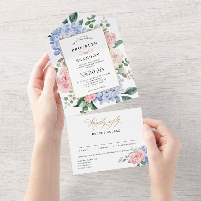 Casamento Floral do Pastel Azul Pink Hydrangeas (Tearaway)