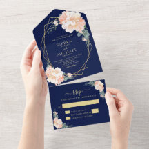 Casamento Floral Dourado de Pêssego Azul-Marinho E