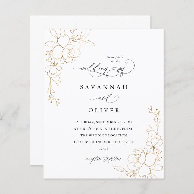 Casamento Floral Dourado do Orçamento (Frente/Verso)