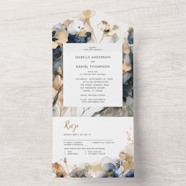 Casamento Floral Dourado e Azul (Interno)