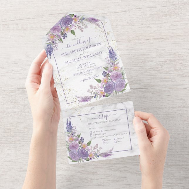 Casamento Floral Dourado Lilac Marble Lavanda rust (Aba destacável)