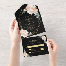 Casamento Floral Dourado Pêssego Chic Black Blush