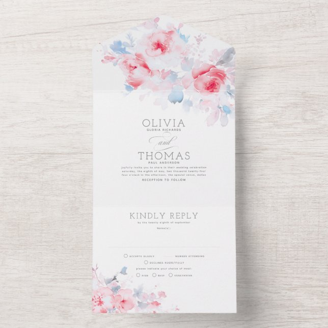 Casamento Floral Elegante, Azul e Rosa (Interno)