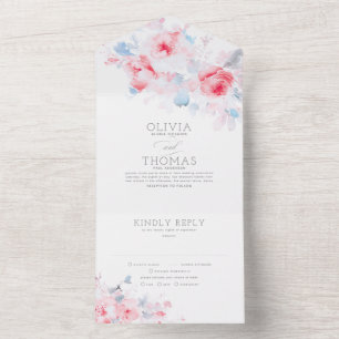 Casamento Floral Elegante, Azul e Rosa