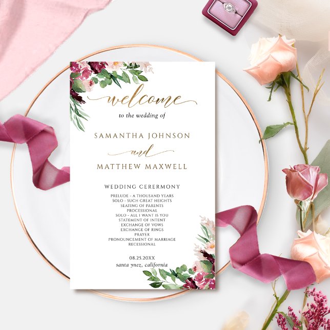 Casamento Floral Elegante Borgonha Rosa e Blush (Criador carregado)